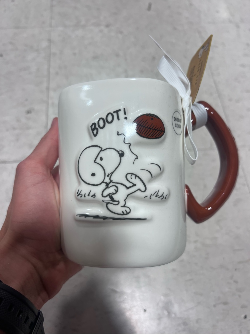 Rae Dunn Peanuts Snoopy 'Boot!' Cream & Brown Ceramic Coffee Mug